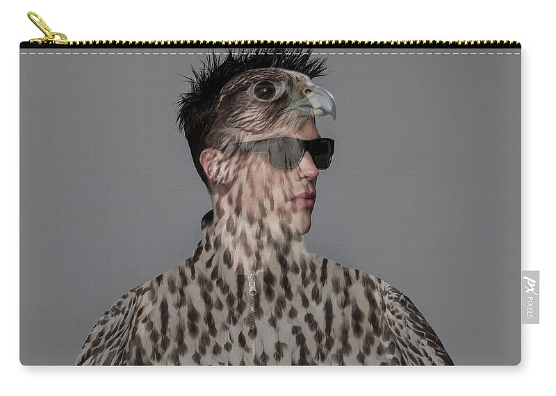 People Zip Pouch featuring the photograph Portrait Of Young Man With Falcon by Nisian Hughes