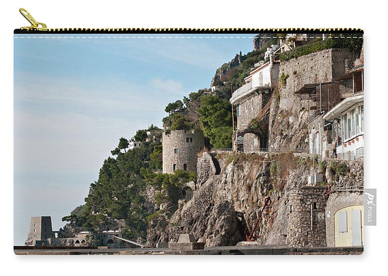 Town Zip Pouch featuring the photograph Positanos Pebbled Shore And Saracen by Driendl Group