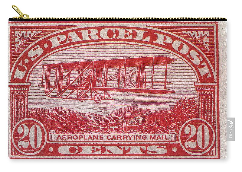 Philately Zip Pouch featuring the photograph Postal Biplane, U.s. Parcel Post Stamp by Science Source