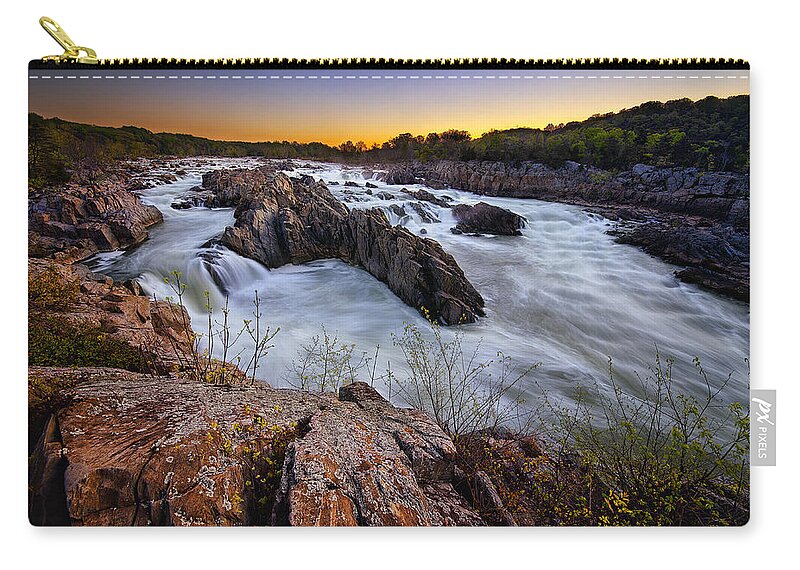 Dawn Zip Pouch featuring the photograph Potomac Rush by Neil Shapiro