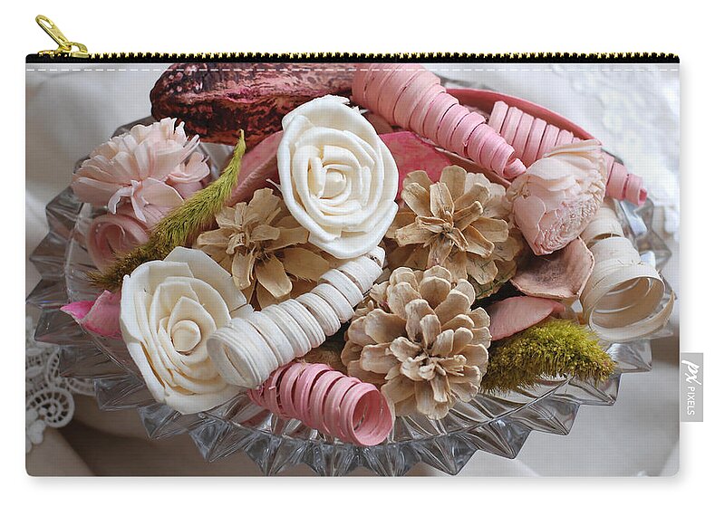 Still Life Zip Pouch featuring the photograph Potpourri in Pink and Cream by Connie Fox
