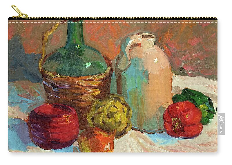 Pottery And Vegetables Zip Pouch featuring the painting Pottery and Vegetables by Diane McClary