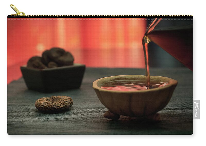 Chinese Culture Zip Pouch featuring the photograph Pouring Black Tea by Maria Melnikova Photography