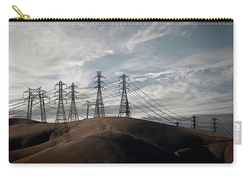 Tranquility Zip Pouch featuring the photograph Power Lines In California Hills by Ed Freeman