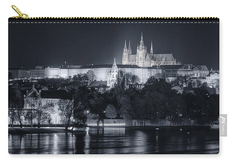 Prague Zip Pouch featuring the photograph Prague Castle at Night by Joan Carroll