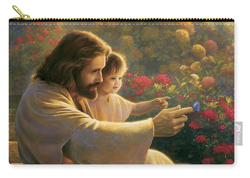 Jesus Zip Pouch featuring the painting Precious In His Sight by Greg Olsen