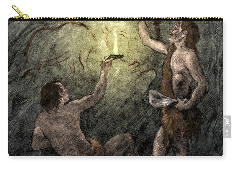 Stone Age Zip Pouch featuring the photograph Prehistoric Man, Stone Age Cave Dweller by Science Source