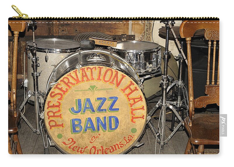 Preservation Hall Zip Pouch featuring the photograph Preservation Hall Jazz Band Drum by Bradford Martin