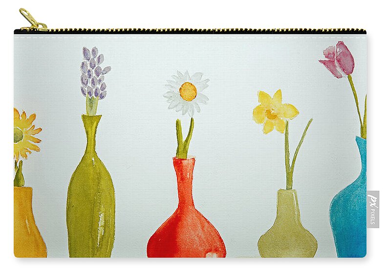 Floral Zip Pouch featuring the painting Pretty flowers in a row by Elvira Ingram