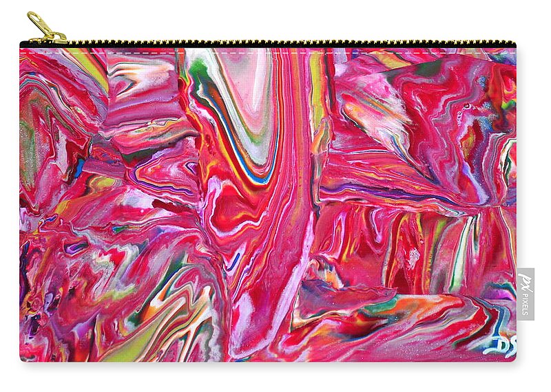 Abstract Zip Pouch featuring the mixed media Pretty in Pink by Deborah Stanley