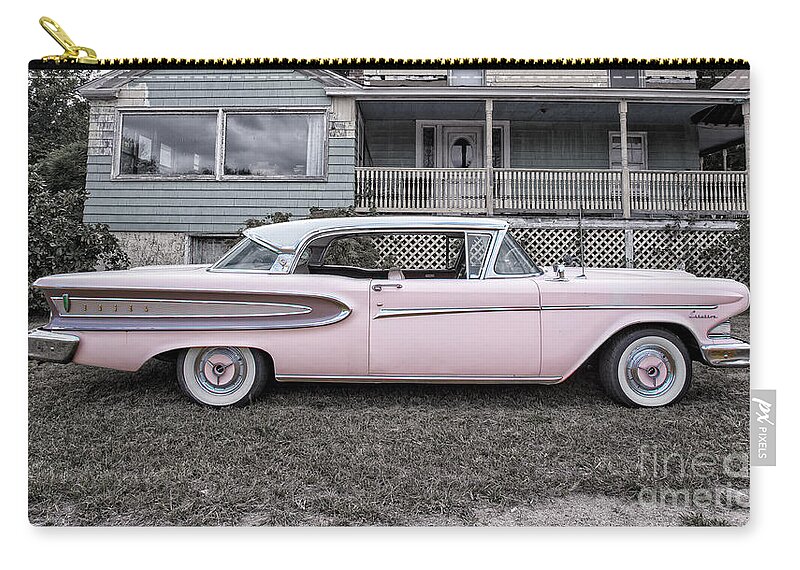 Car Zip Pouch featuring the photograph Pretty in Pink Ford Edsel by Edward Fielding