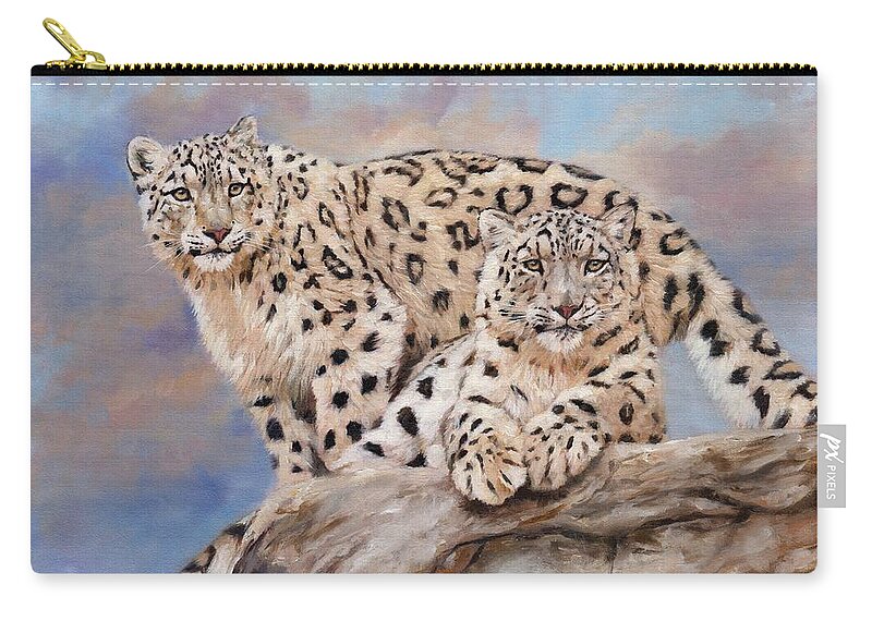 Snow Leopard Zip Pouch featuring the painting Princes Of The Peaks by David Stribbling