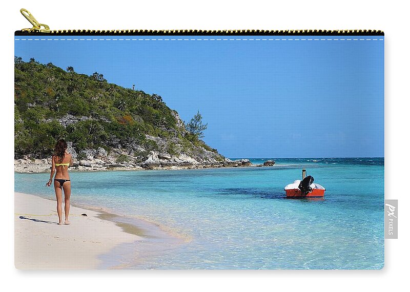 Beach Zip Pouch featuring the photograph Private Beach Bahamas by Jane Girardot