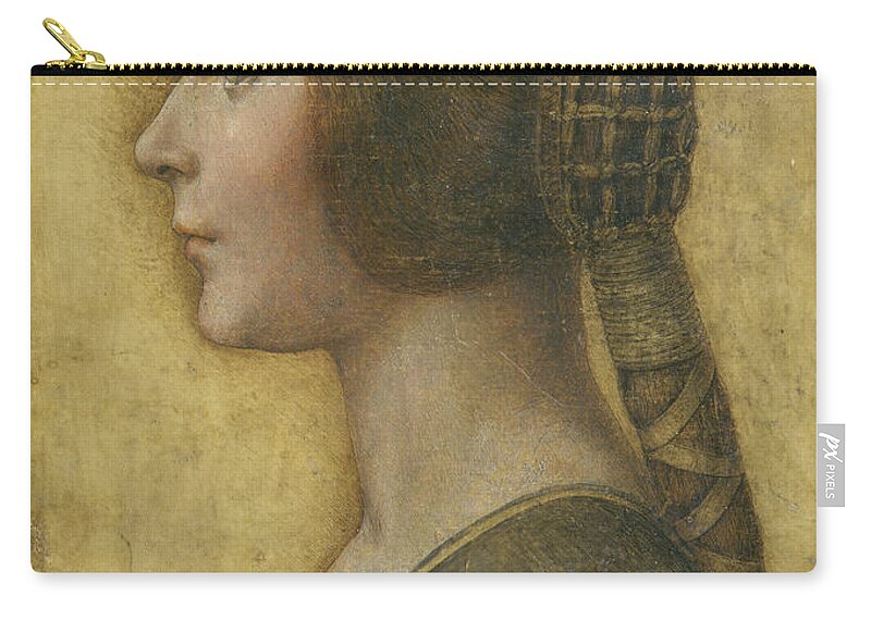 Female; Portrait; Plait; Hairstyle; Drawing; Renaissance; Leonardo Zip Pouch featuring the painting Profile of a Young Fiancee by Leonardo Da Vinci
