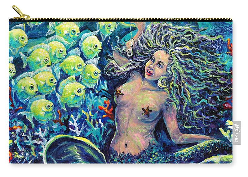 Mermaid Zip Pouch featuring the painting Proper Schooling by Gail Butler