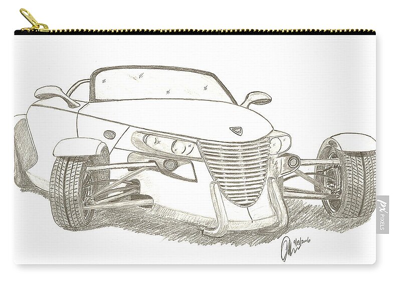 Dodge Zip Pouch featuring the drawing Prowler Sketch by Chris Thomas