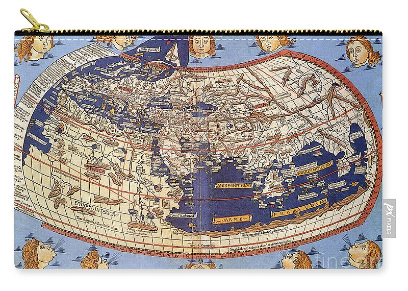 History Zip Pouch featuring the photograph Ptolemys World Map 2nd Century by Photo Researchers