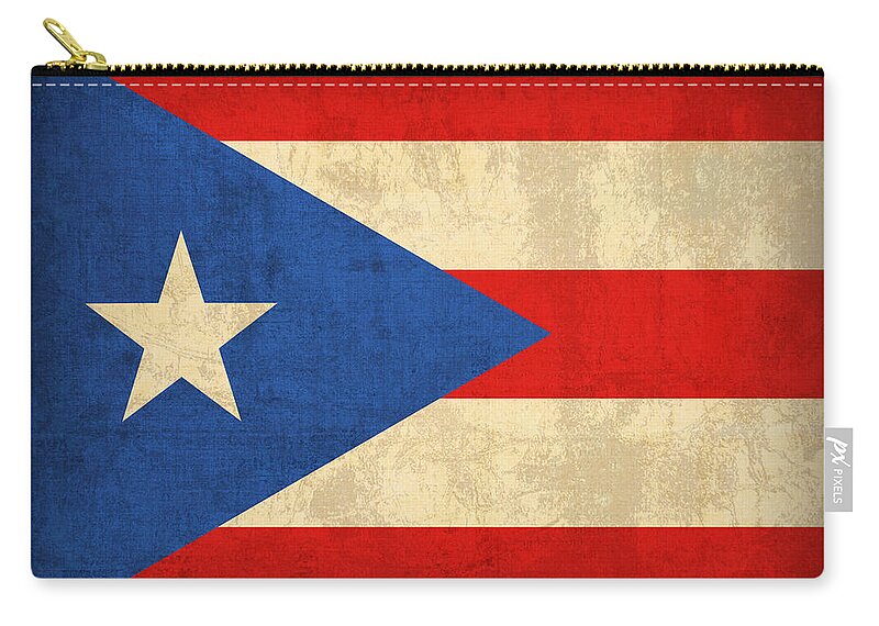 Puerto Zip Pouch featuring the mixed media Puerto Rico Flag Vintage Distressed Finish by Design Turnpike