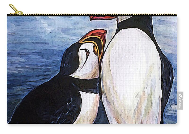 Puffins Zip Pouch featuring the digital art Puffin Friends by Gary Olsen-Hasek