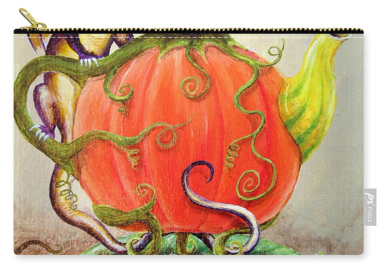Dragon Carry-all Pouch featuring the painting Pumpkin Tea Dragon by Michelle Bien