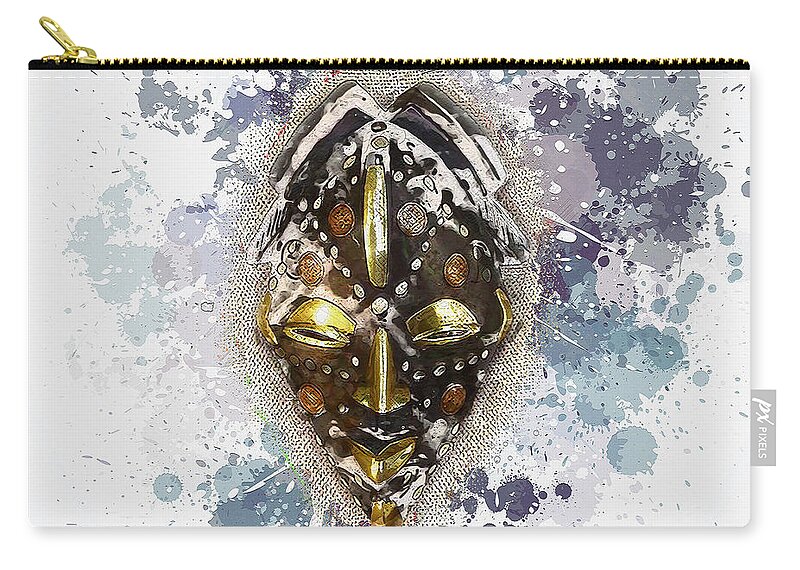 'treasures Of Africa' Collection By Serge Averbukh Zip Pouch featuring the digital art Punu Prosperity Mask by Serge Averbukh