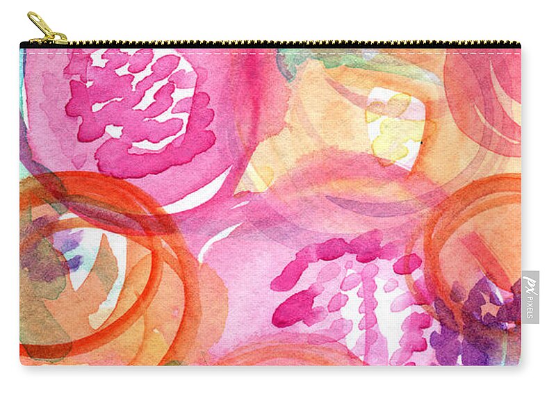 Flowers Zip Pouch featuring the painting Purple and Orange Flowers by Linda Woods