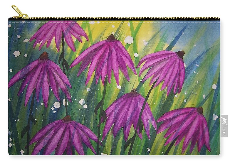 Landscape Zip Pouch featuring the painting Purple Coneflowers by B Kathleen Fannin