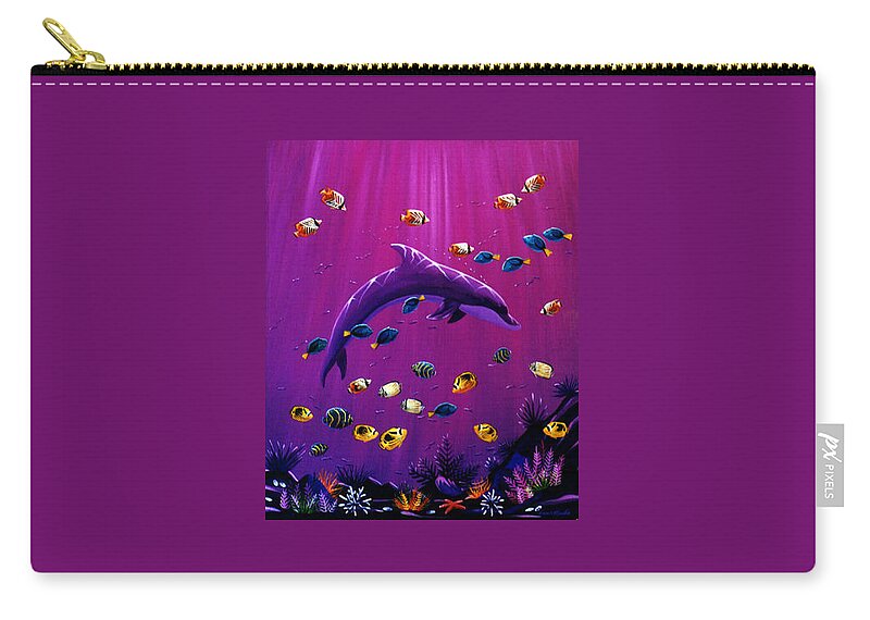 Purple Zip Pouch featuring the painting Purple Dolpins by Lance Headlee
