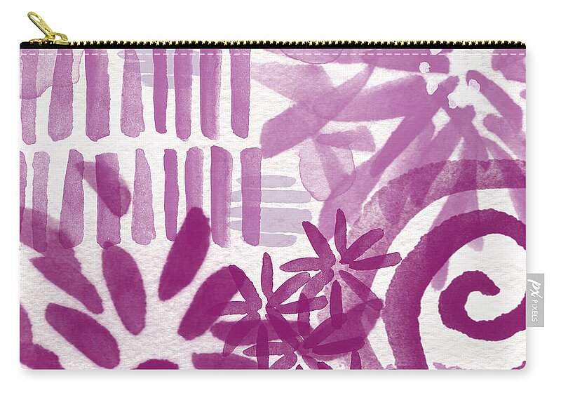 Purple And White Abstract Carry-all Pouch featuring the painting Purple Garden - Contemporary Abstract Watercolor Painting by Linda Woods