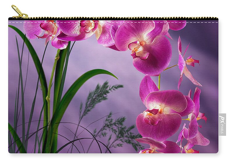 Orchids Zip Pouch featuring the digital art Purple Orchid by Nina Bradica