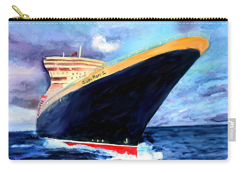 Ocean Liner Zip Pouch featuring the painting Queen Mary 2 by Donna Walsh