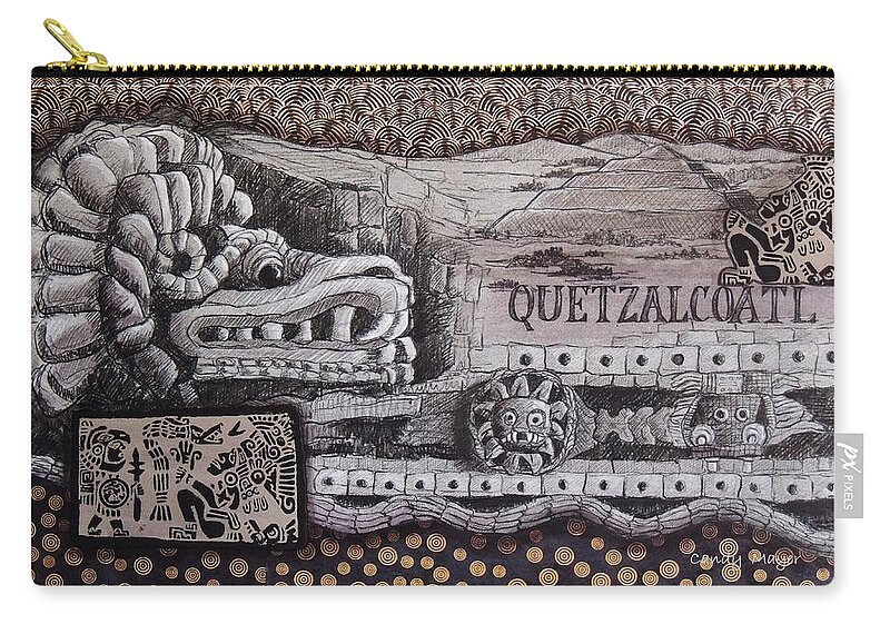 Mexico Carry-all Pouch featuring the mixed media Quetzalcoatl by Candy Mayer