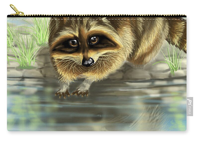 Raccoon Zip Pouch featuring the painting Raccoon by Veronica Minozzi