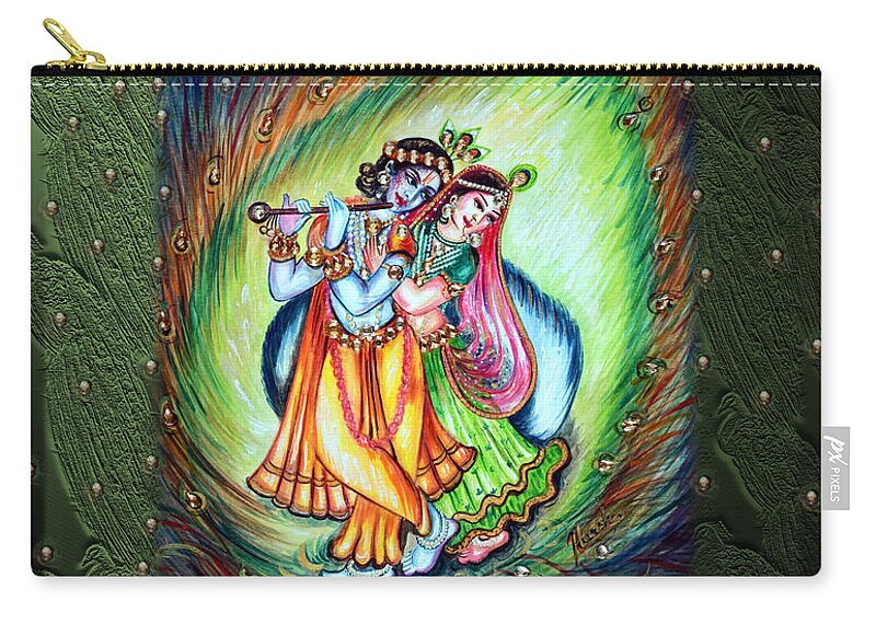 Krishna Zip Pouch featuring the painting Radha Krishna by Harsh Malik