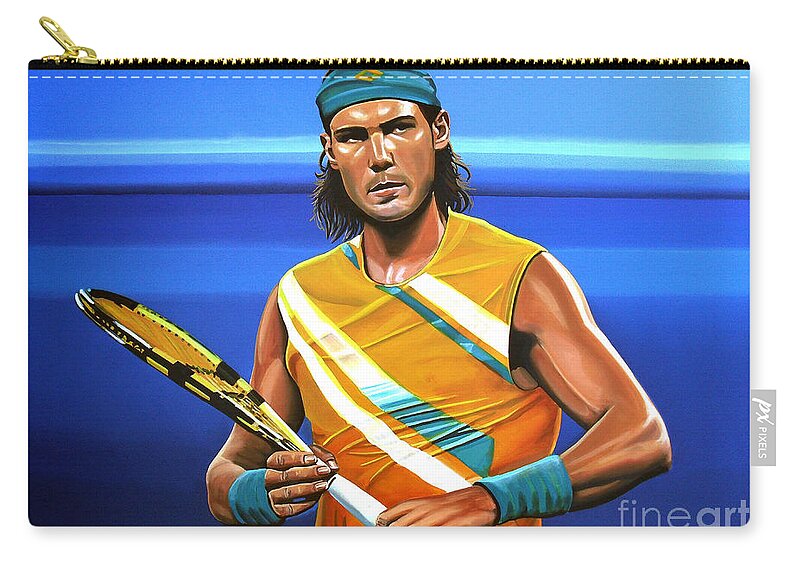 Rafael Nadal Zip Pouch featuring the painting Rafael Nadal by Paul Meijering