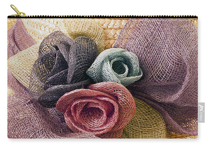 Hat Zip Pouch featuring the photograph Raffia Roses Macro by Sandra Foster