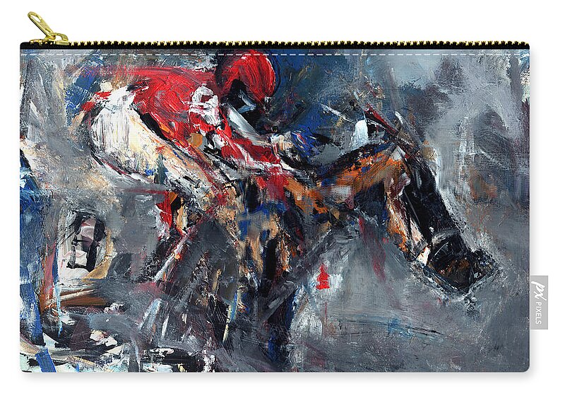 Horse Racing Zip Pouch featuring the painting Rain Race by John Gholson