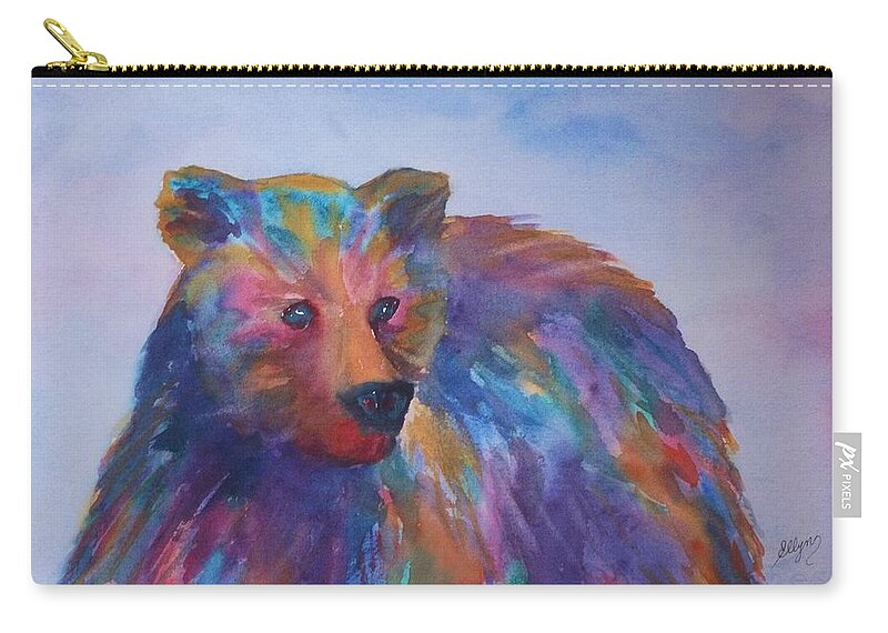 Bear Zip Pouch featuring the painting Rainbow Bear by Ellen Levinson