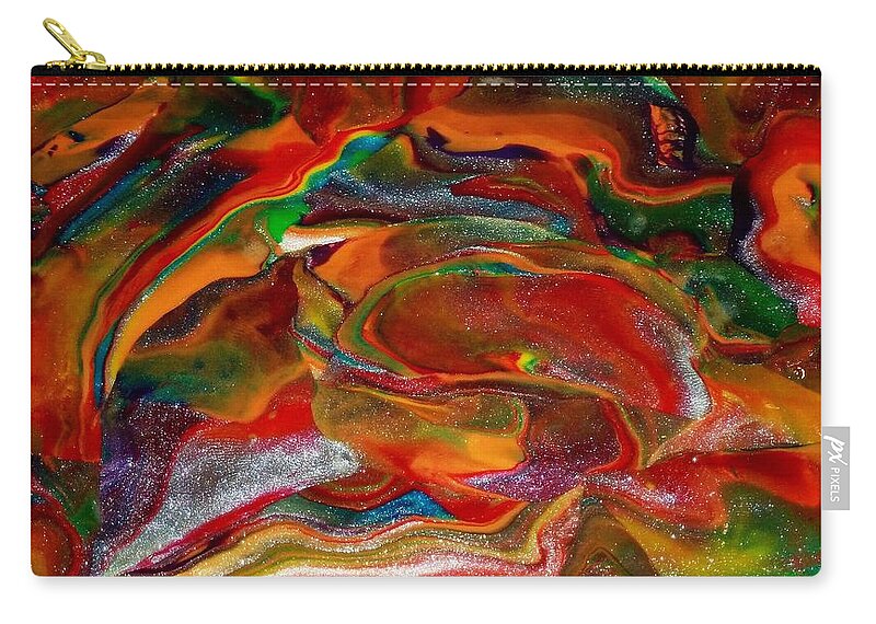 Abstract Zip Pouch featuring the mixed media Rainbow Blossom by Deborah Stanley