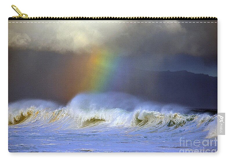 Banzai Pipeline Rainbow Zip Pouch featuring the photograph Rainbow on the Banzai Pipeline at the North Shore of Oahu by Aloha Art