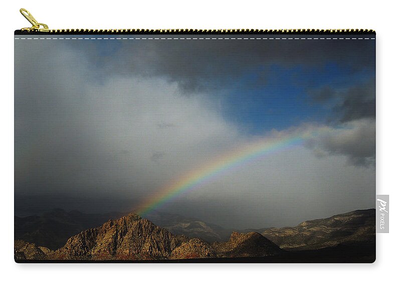 Rainbow Zip Pouch featuring the photograph Rainbow Over Red Rock Canyon by Alan Socolik
