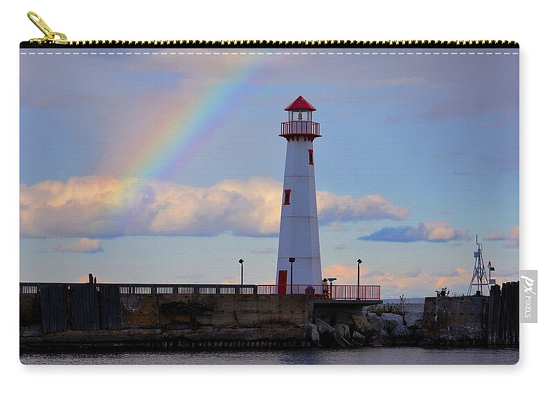 Rainbow Zip Pouch featuring the photograph Rainbow Over Watwatam Light by Keith Stokes