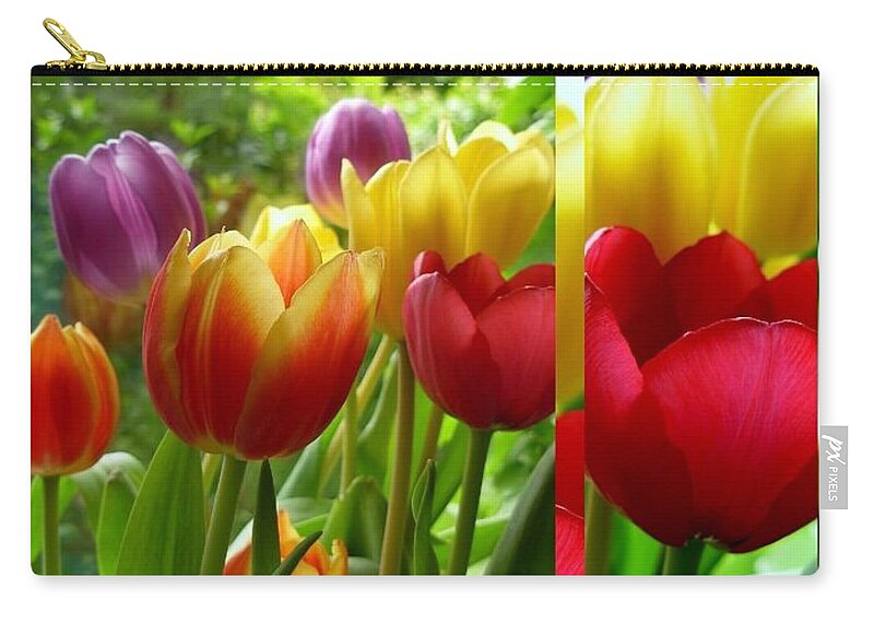 Tulips Zip Pouch featuring the photograph Rainbow Tulip Collage by Joan-Violet Stretch