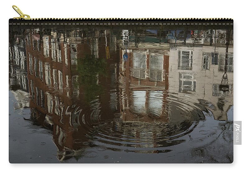 Raindrop Zip Pouch featuring the photograph Raindrops Ripples and Fabulous Reflected Amsterdam Canal Houses by Georgia Mizuleva