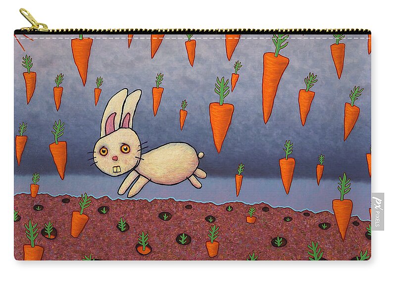 Bunny Zip Pouch featuring the painting Raining Carrots by James W Johnson