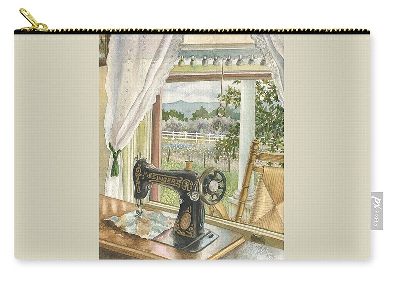 Sewing Machine Painting Zip Pouch featuring the painting Rainy Day on the Old Farm by Anne Gifford