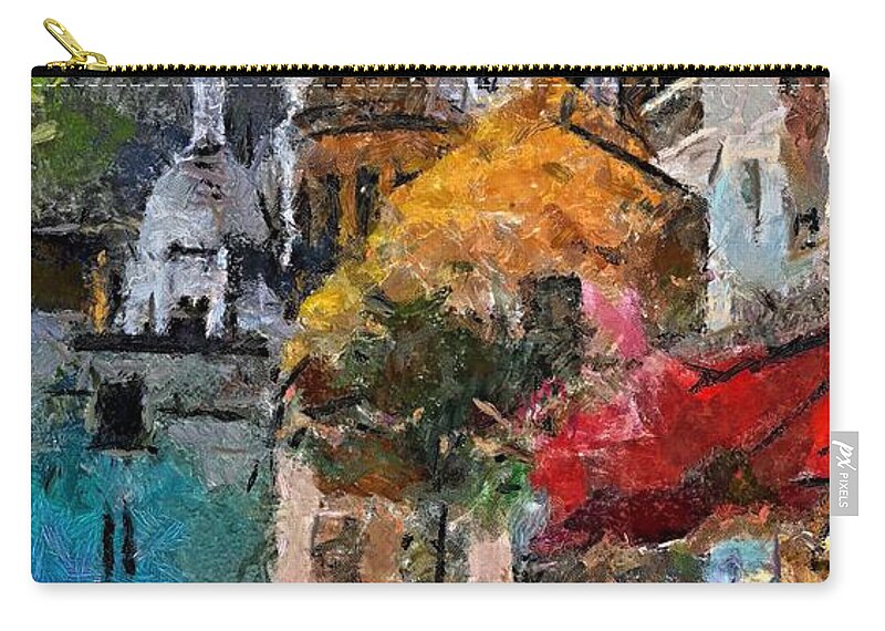 Cityscape Zip Pouch featuring the painting Rainy Evening In Montmartre by Dragica Micki Fortuna