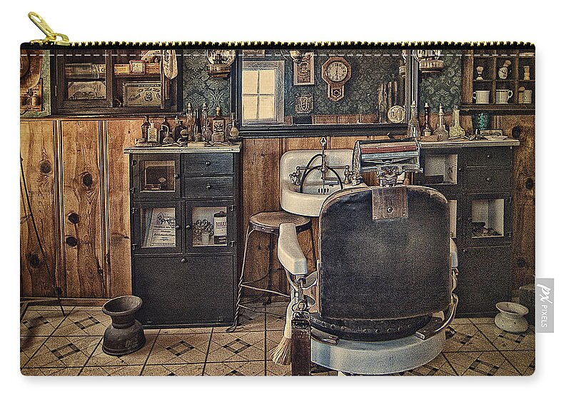 Randsburg Barber Shop Zip Pouch featuring the photograph Randsburg Barber Shop Interior by Priscilla Burgers