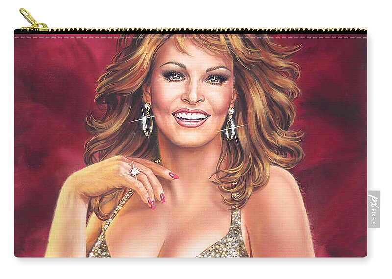 Raquel Welch Zip Pouch featuring the painting Raquel Welch by Dick Bobnick