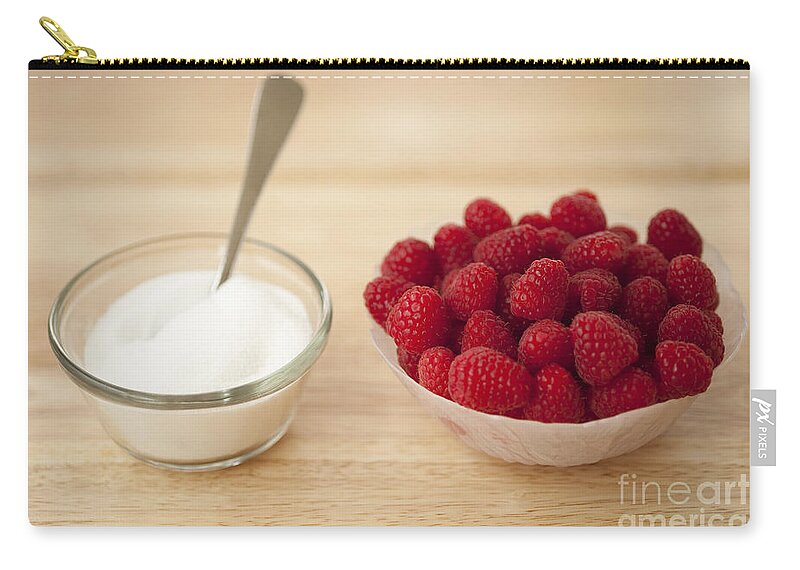 Abundance Zip Pouch featuring the photograph Raspberries In Bowl, Custard Glass by Jim Corwin